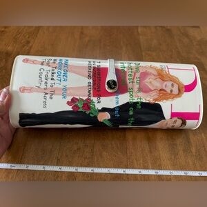 Printed Novelty Clutch Wallet in White with Pink and Black Accents